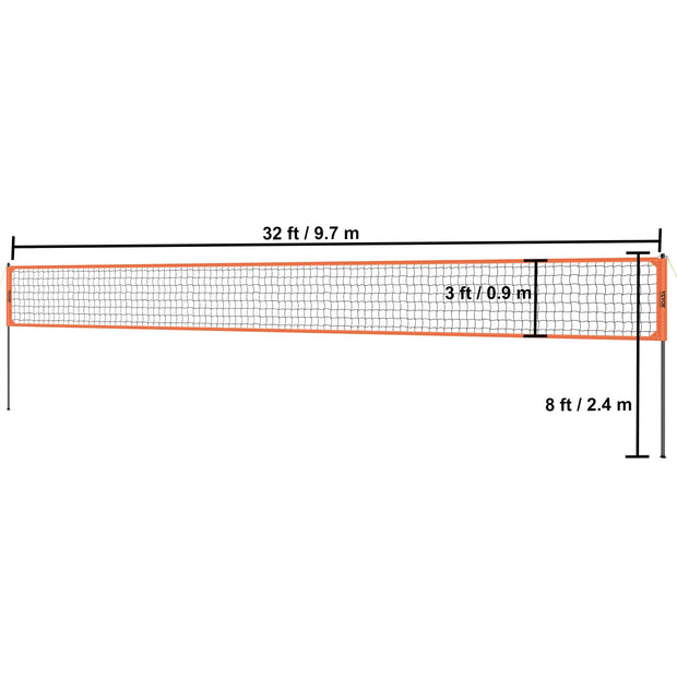 Volleyball - Volleyball Net - Net - Badminton Net - Adjustable Height Steel Poles - with PVC Volleyball Pump Carry Bag - for Backyard Beach Lawn - 1.75inch - Orange