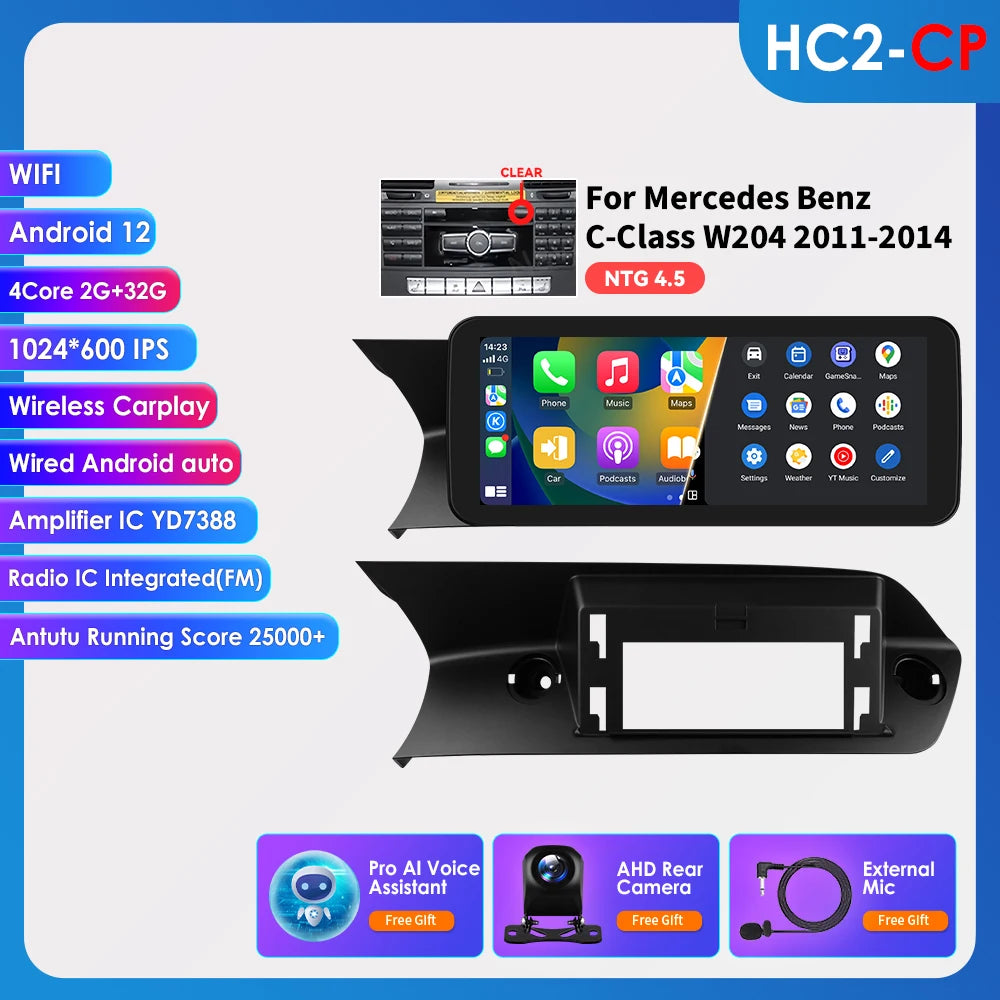 Hizpo Carplay 4G AI Systems Android 13 Car Radio for Mercedes Benz C-Class W204  Multimedia Video Player GPS Autoradio Bluetooth