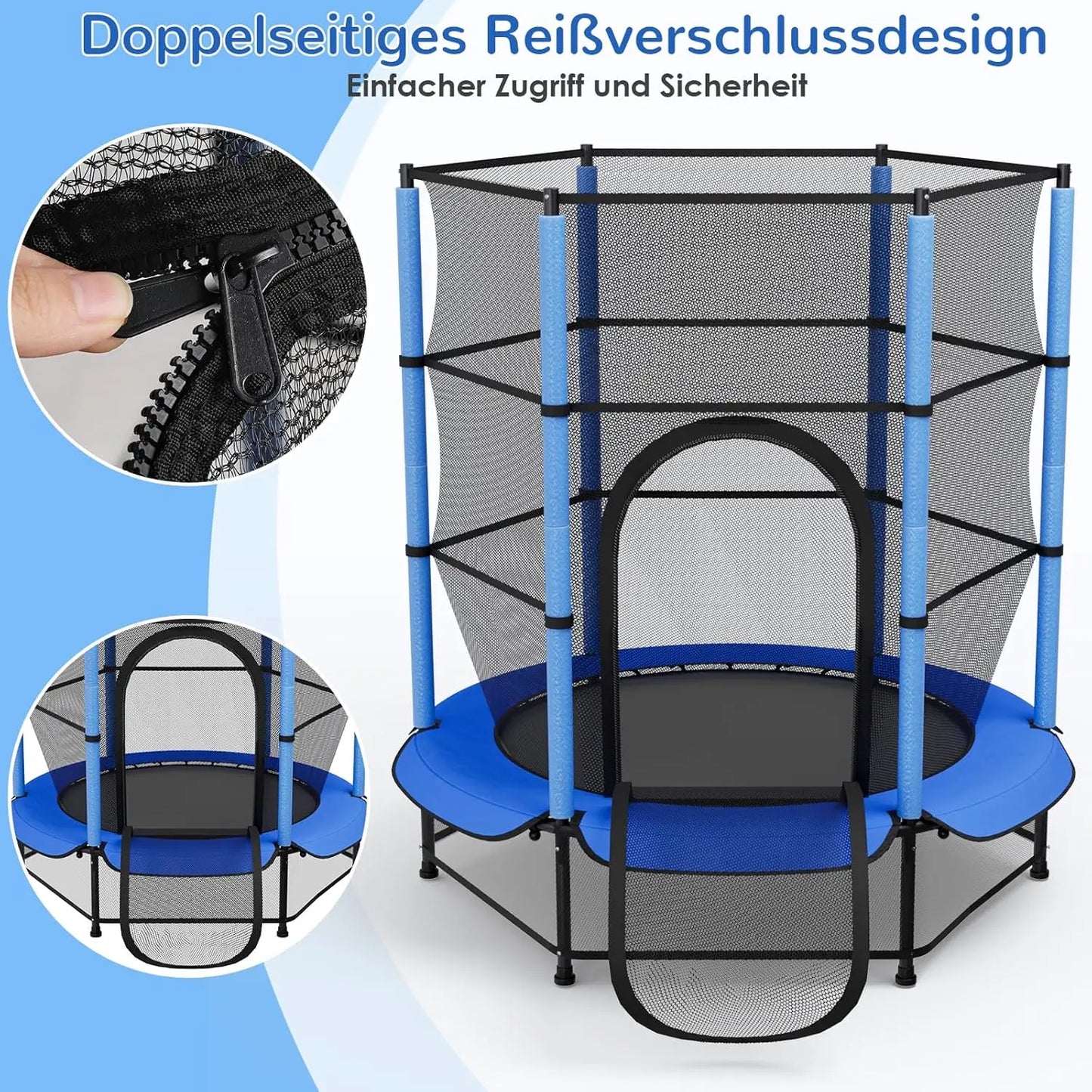 Trampoline – Kindertrampoline – Springkussen – Buitenspeelgoed – Speeltoestel – Ø 140 cm – Veiligheidsnet Met Ritssluiting