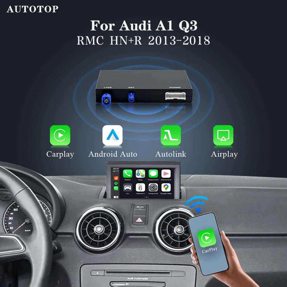 Draadloze CarPlay Interface Box – CarPlay Adapter – Android Auto Module – Mirror Link Interface – AirPlay Ontvanger – Geschikt Voor Audi A1 Q3 2012-2018 – Inclusief GPS Navigatie – Bluetooth Handsfree Bellen