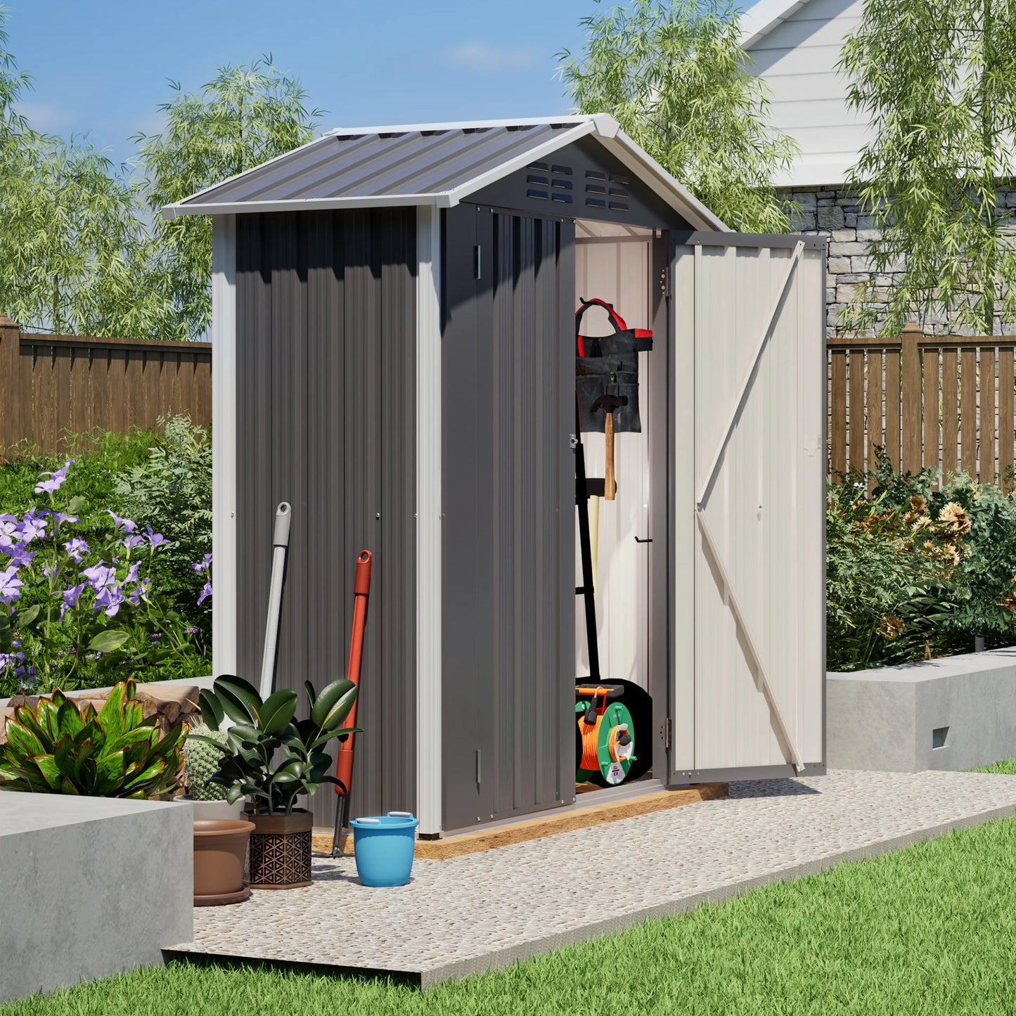 Stalen Tuinopslag – Fietsstalling – Tuinschuurtje – Opslagbox – Weerbestendige Stalling – 154x83x180 cm – Waterdicht Met Vloerfundering En Slot