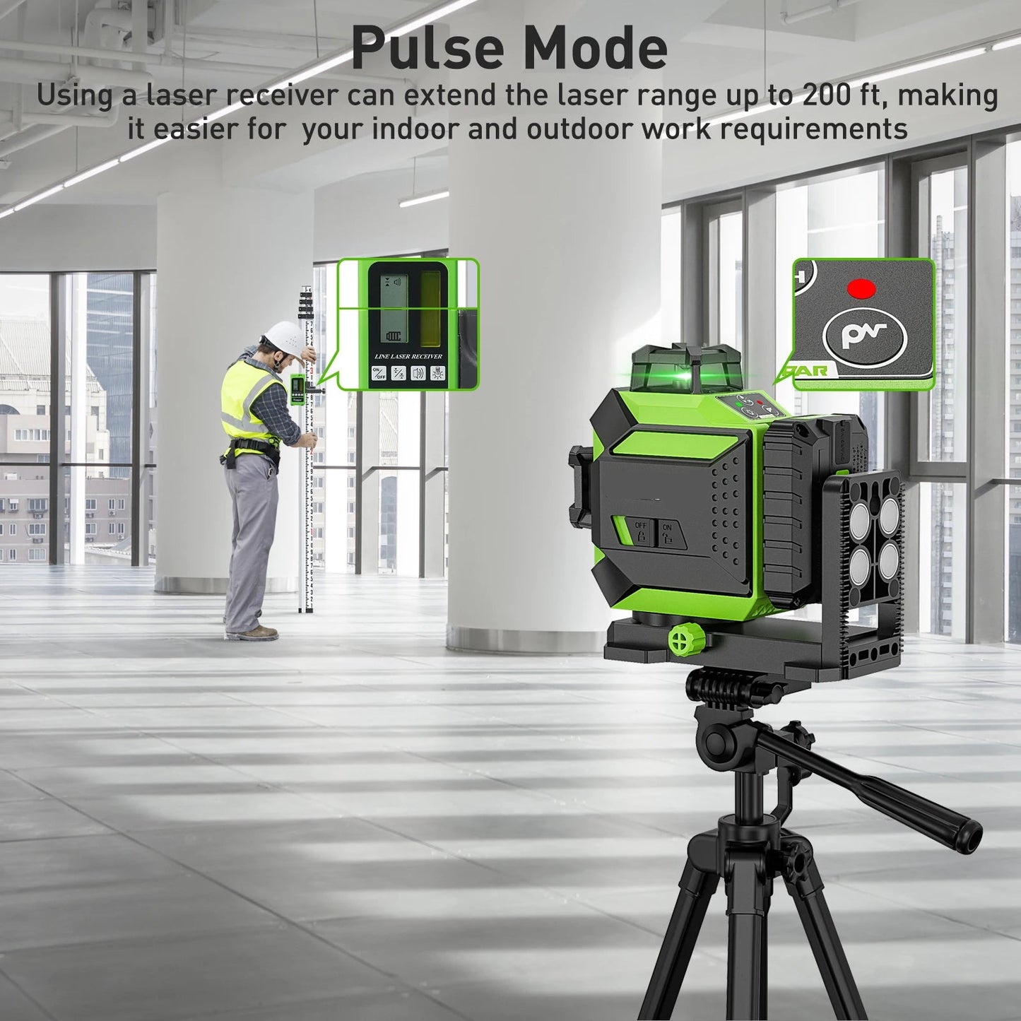 Laser Waterpas – Kruislijnlaser – Lijnlaser – Bouwlaser – Zelfnivellerend – 3x 360° Groene Lijnen – IP54 Waterdicht