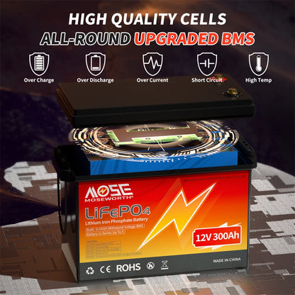 12V 300Ah LiFePO4 Accu – Lithium Accu – Camper Accu – Boot Accu – Solar Accu – Compact & Lichtgewicht – 7000 Cyclus Levensduur