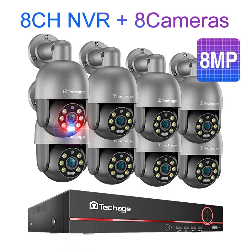 Techage UHD 8CH 4K PTZ POE Security Camera System 2K 5MP Color Night Vision CCTV Video Surveillance Protection Kit Human Detect - QUORE