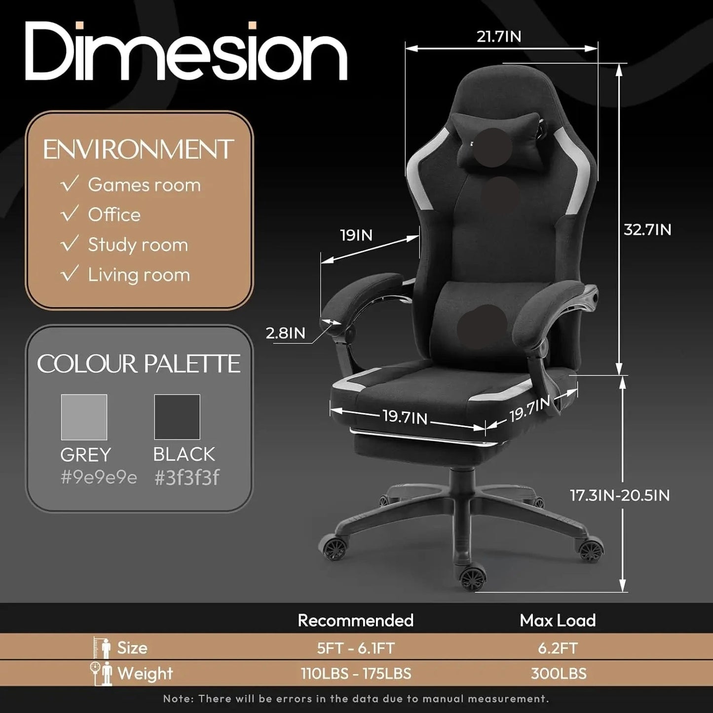 Gamingstoel – Bureaustoel – Gamestoel – Werkstoel – Draaistoel – Ergonomische Rugleuning – Verstelbare Armleuningen – Blauw – Stof