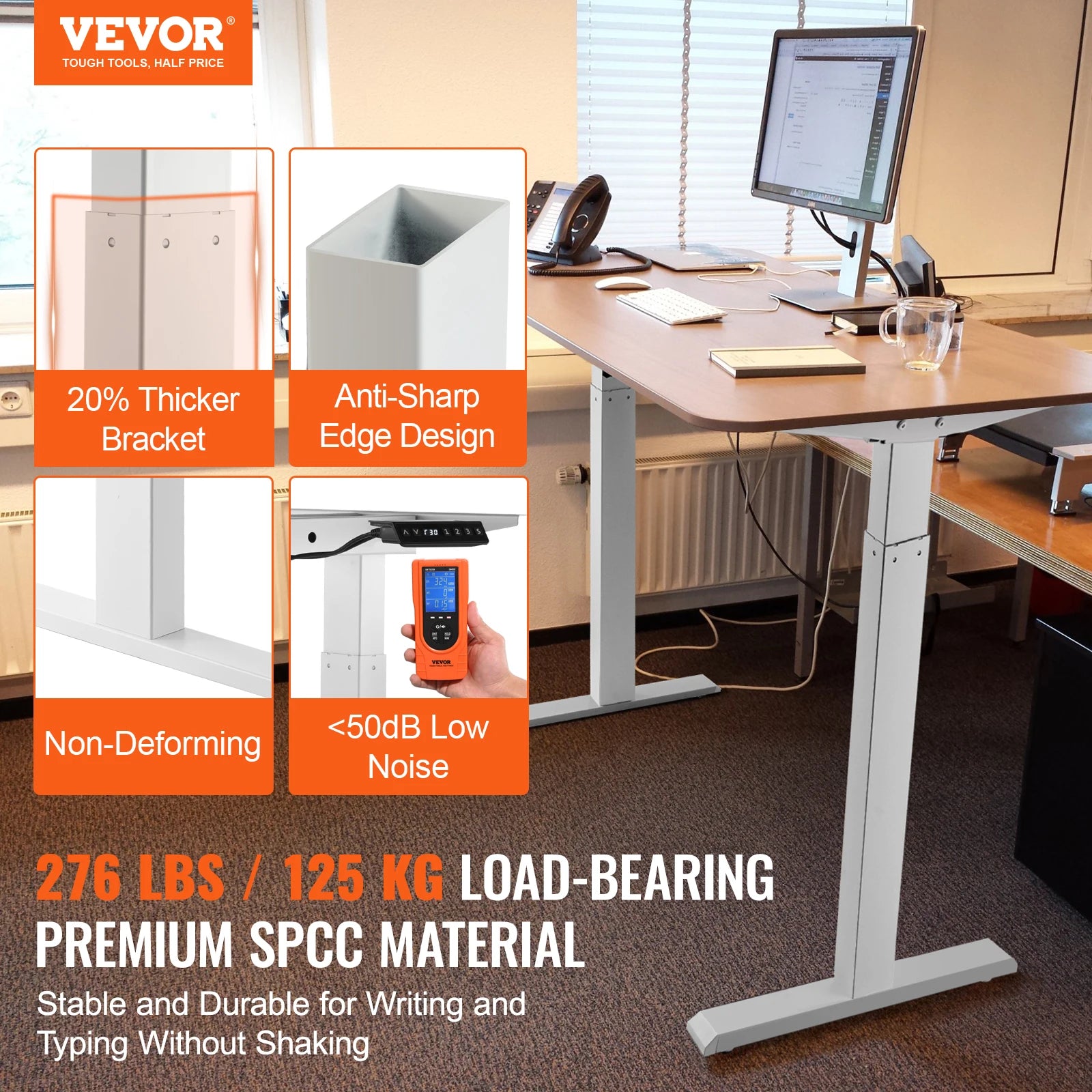 Ergonomisch Zit-Sta Bureauframe – Verstelbaar Bureauframe – Zit Sta Frame – Hoogte Verstelbaar – Stil Motor – Geheugenfunctie - QUORE
