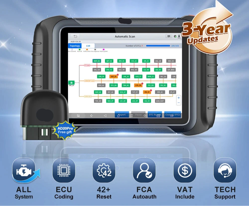 Autodiagnoseapparaat – Autoscanner – Diagnose Tool – Foutcode Uitlezer – OBD Scanner – 8-Inch Touchscreen – Meer Dan 42 Onderhoudsfuncties