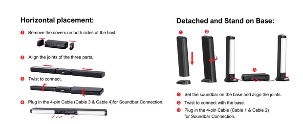 Soundbar - Soundbars voor TV en Theater - Soundbar met Subwoofer - 5.0ch - Afneembare - Met App-bediening - HDMI - ARC - OPT - AUX - Sound Bar voor Smart TV - Met RGB-verlichting - Zwart