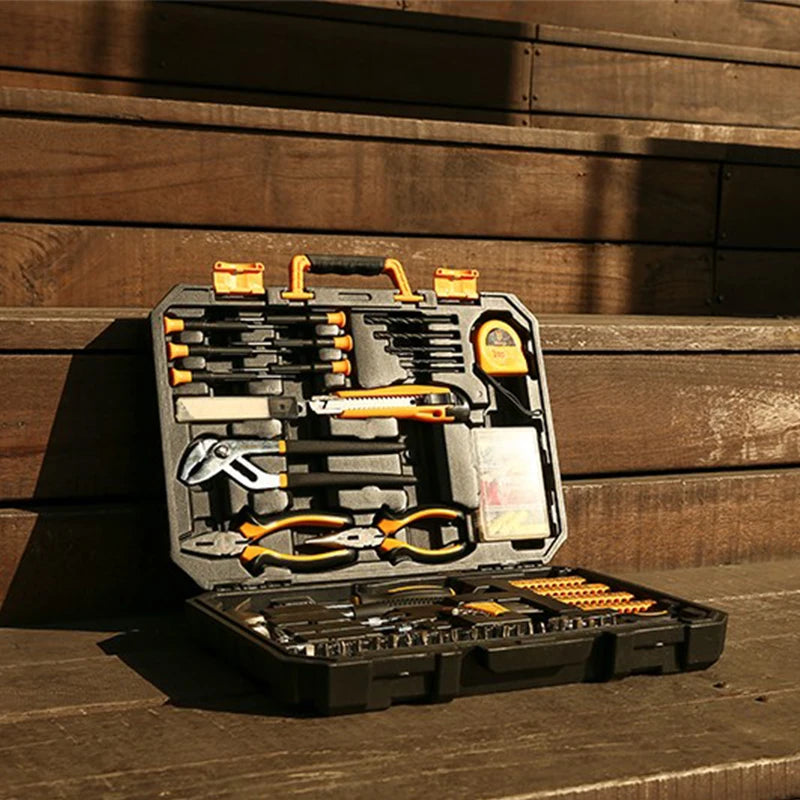 Gereedschap Kit - Professionele Gereedschapsset - 196-delige Auto Reparatie Toolset - Schroevendraaierhamer - Doppen - Mechanische Handgereedschap Set - met Stevige Opbergkoffer - Zwart - QUORE