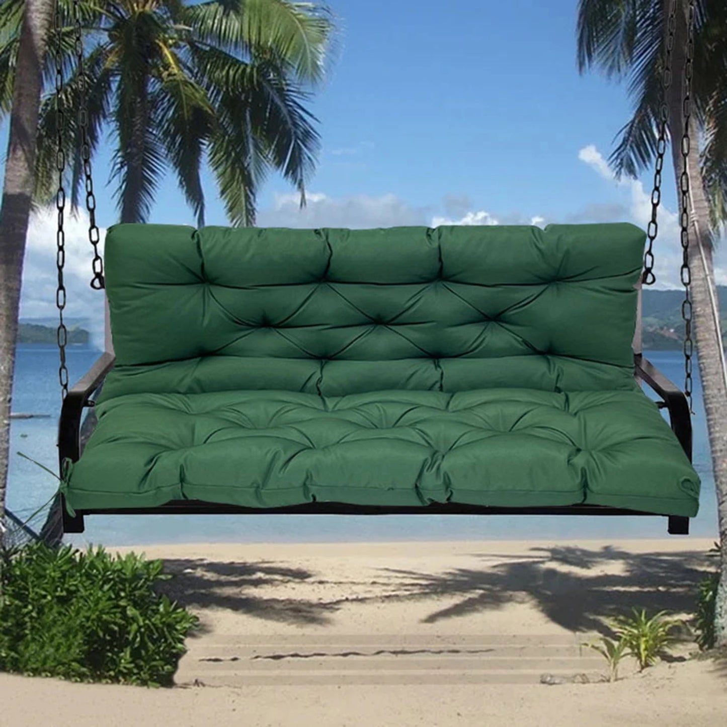 Tuin Bank - Tuinbank Hout - Tuinbanken - Garden Furniture - Waterdicht Tuinbankkussen met Rugleuning (150x100 cm) - Donkergroen