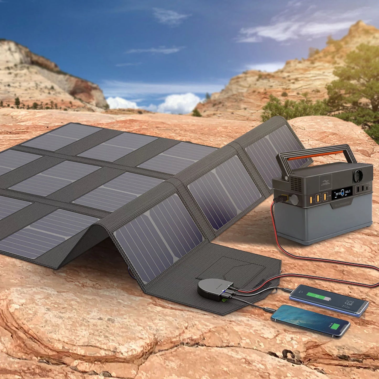 Powerstation - Generator - Aggregaat - Powerbank - Draagbare - 288Wh LiFePO4 - met 100W Opvouwbaar Zonnepaneel  - voor Kamperen, Outdoor en Noodstroom