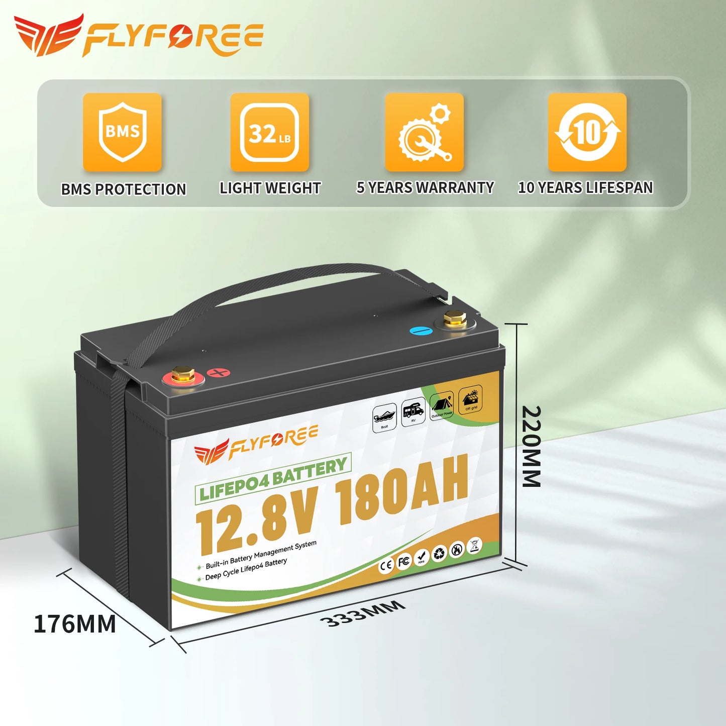 Lithium Accu – LiFePO4 Accu – Lithium Batterij – Camper Accu – Boot Accu – 12V 180Ah Capaciteit – 8000+ Cycli Met BMS Veiligheidssystemen