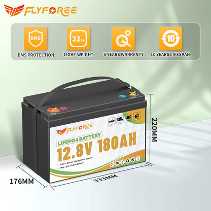 Lithium Accu – LiFePO4 Accu – Lithium Batterij – Camper Accu – Boot Accu – 12V 180Ah Capaciteit – 8000+ Cycli Met BMS Veiligheidssystemen