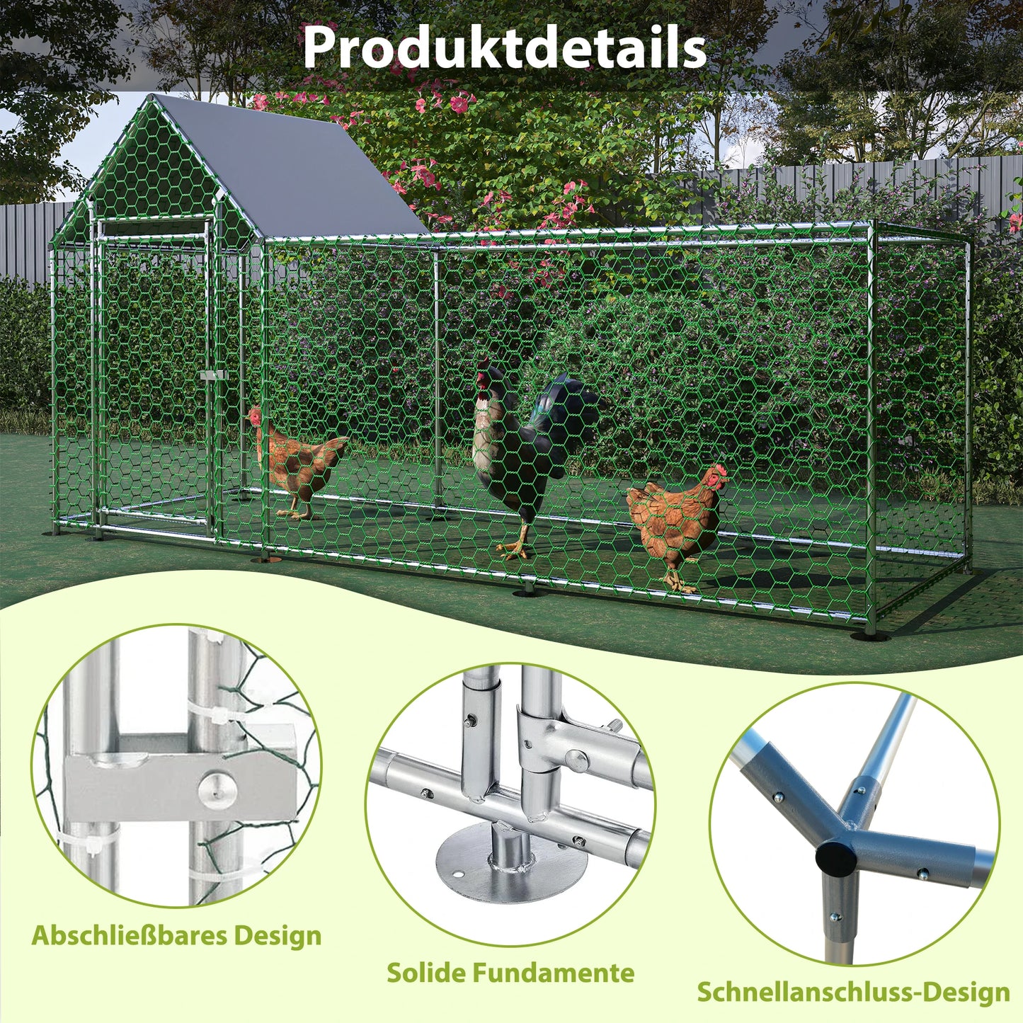 Dierenren – Konijnenren – Kippenren – Puppyren – Klein Dierenren – 3x1x1,5m – Roestvrij Stalen Frame – Waterdichte UV-bestendige PE Kap