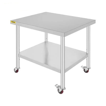 Keukenwerkbank - Keukenwerktafel - Kookeiland - Keukentafel - 36 x 30 inch - Met 4 zwenkwielen & Achterwand Laadt Op - Voor Opbergrek Thuis Dineren - QUORE