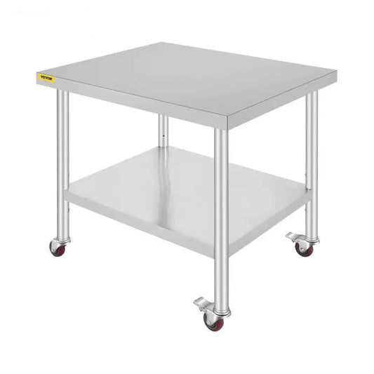 Keukenwerkbank - Keukenwerktafel - Kookeiland - Keukentafel - 36 x 30 inch - Met 4 zwenkwielen & Achterwand Laadt Op - Voor Opbergrek Thuis Dineren - QUORE