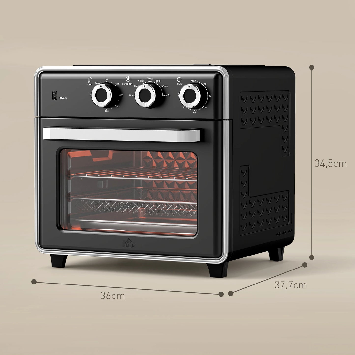 Mini Oven with Air circulation 20L Mini oven, 90°C-230°C hot air skillet, 5 modes, French fry basket, 1400W, metal