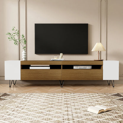 Tv Meubel – TV-Kast – Televisiemeubel – Media Meubel – Entertainmentkast – 180 cm Breed – MDF En Spaanplaat Zwart Met Houtdetail