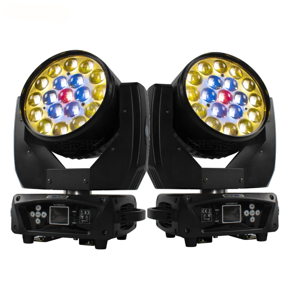 LED Wash Moving Head – LED Beam Verlichting – Stage Licht – DJ Licht – Disco Lamp – 2pcs EU Plug – 19x15W RGBW LEDs – Zoomfunctie 10°-60° - QUORE