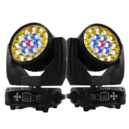LED Wash Moving Head – LED Beam Verlichting – Stage Licht – DJ Licht – Disco Lamp – 2pcs EU Plug – 19x15W RGBW LEDs – Zoomfunctie 10°-60° - QUORE