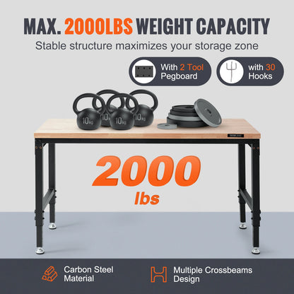 Werkbank – Werktafel – Werkbankje – Werkplek – Verstelbaar 71-100 Cm – Draagkracht 2000lbs – Massief Rubberhout