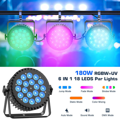 LED Par Light – DJ Verlichting – Stage Lamp – Discolamp – Feestverlichting – EU Stekker – 18x8W RGBWA+UV LEDs – Aluminium Behuizing Met Ventilatie