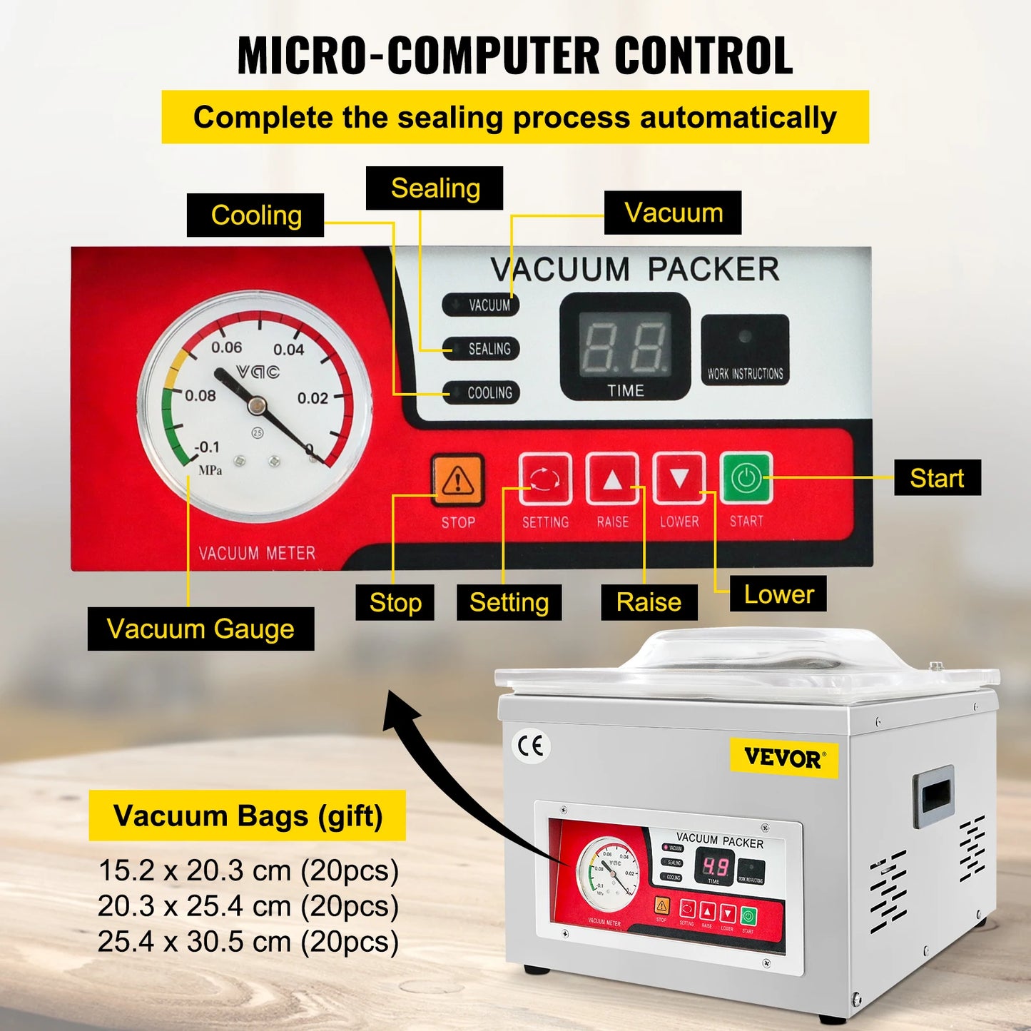 Chamber Vacuum Sealer – Vacumeermachine – Vacuümmachine – Vacuum Sealer – Voedselverpakking – 180W Motor – 33x25 Cm Sealing