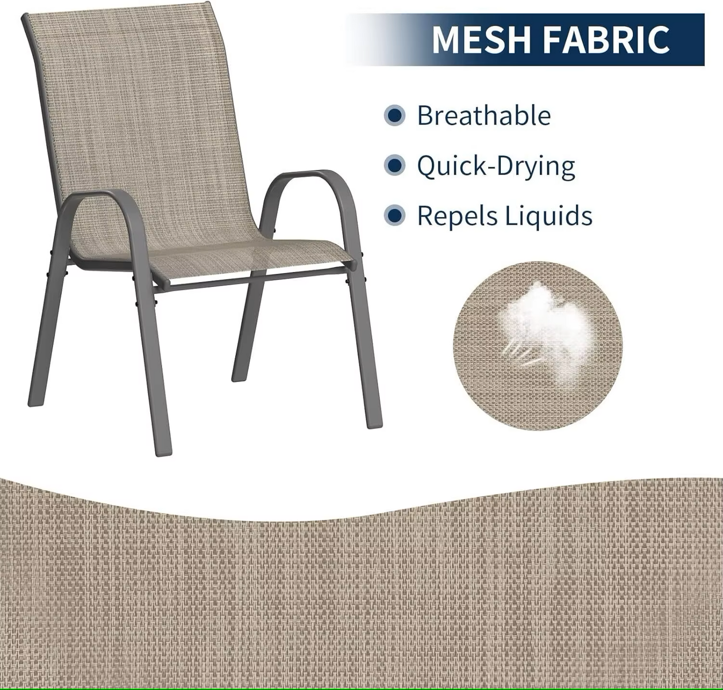 Tuinstoelen - Tuinstoel - Tuinmebeul - Set van 6 - Stoelen - Metalen - Stapelbare - Weerbestendige  - Ademend Textileen - Geschikt voor Terras - Balkon - Comfortabel - Ademend - Draagvermogen 150 kg - Koffie