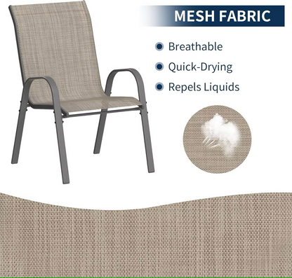 Tuinstoelen - Tuinstoel - Tuinmebeul - Set van 6 - Stoelen - Metalen - Stapelbare - Weerbestendige  - Ademend Textileen - Geschikt voor Terras - Balkon - Comfortabel - Ademend - Draagvermogen 150 kg - Koffie