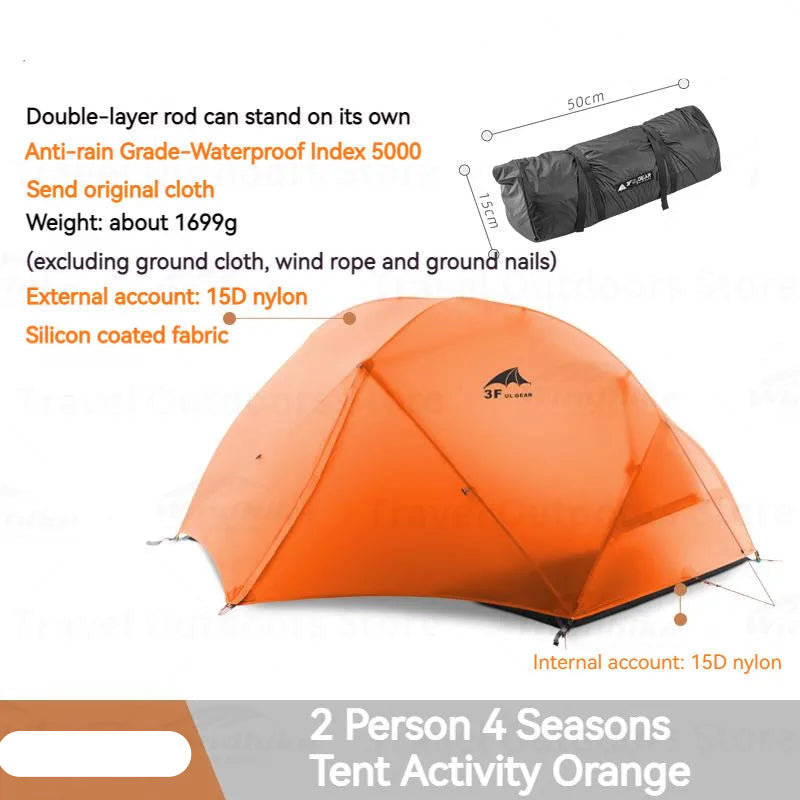 Outdoor Floating Cloud Tent - Ultralichte 2-Persoonstent - Waterdicht Nylon - Compact & Duurzaam - 15D-4Season-Orange