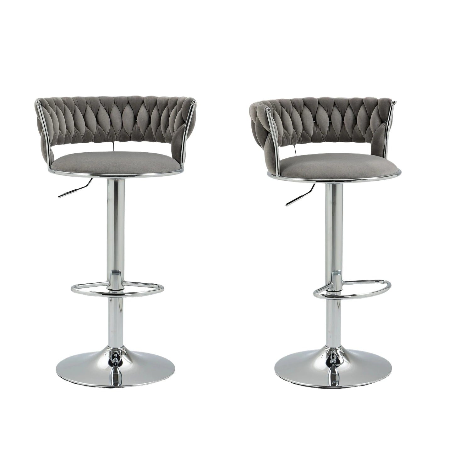 Barkrukken – Draaibare Krukken – Keukenstoelen – Barstoelen – 360 Graden Draaibaar – Verstelbare Hoogte – Velvet Bekleding - 54 x 46 x 97 cm - Grijs