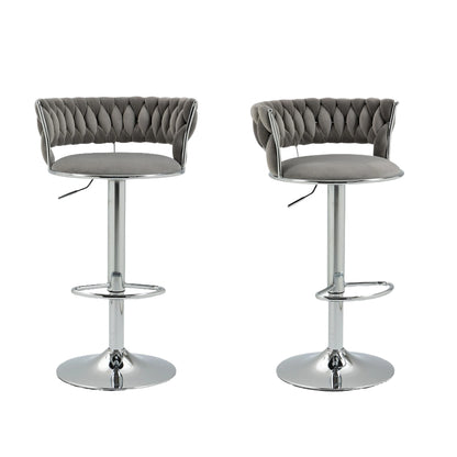 Barkrukken – Draaibare Krukken – Keukenstoelen – Barstoelen – 360 Graden Draaibaar – Verstelbare Hoogte – Velvet Bekleding - 54 x 46 x 97 cm - Grijs