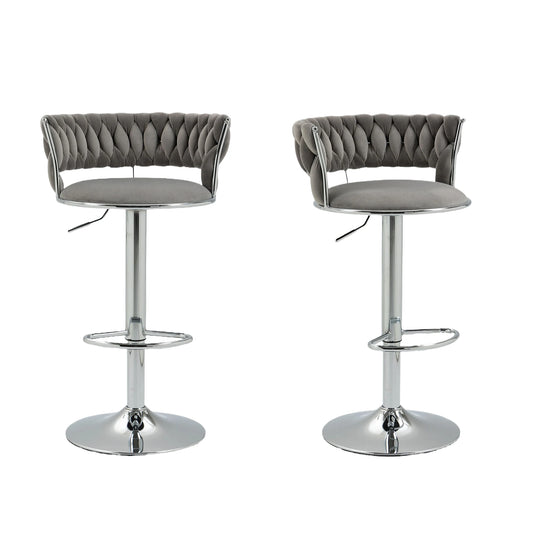 Barkrukken – Draaibare Krukken – Keukenstoelen – Barstoelen – 360 Graden Draaibaar – Verstelbare Hoogte – Velvet Bekleding - 54 x 46 x 97 cm - Grijs