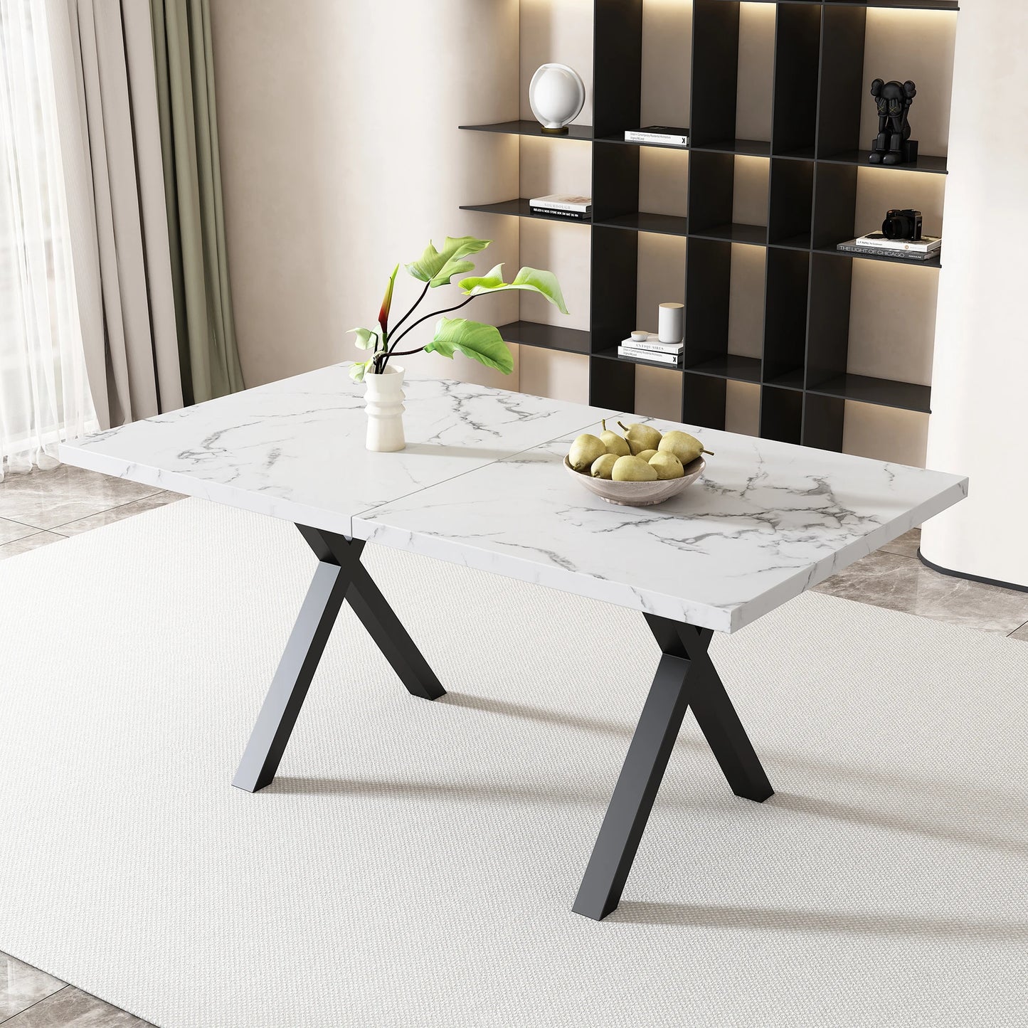 Eettafel – Tafel – Salontafel – Eetkamertafel – Moderne Tafel – Stalen Frame – Marmeren MDF-Blad