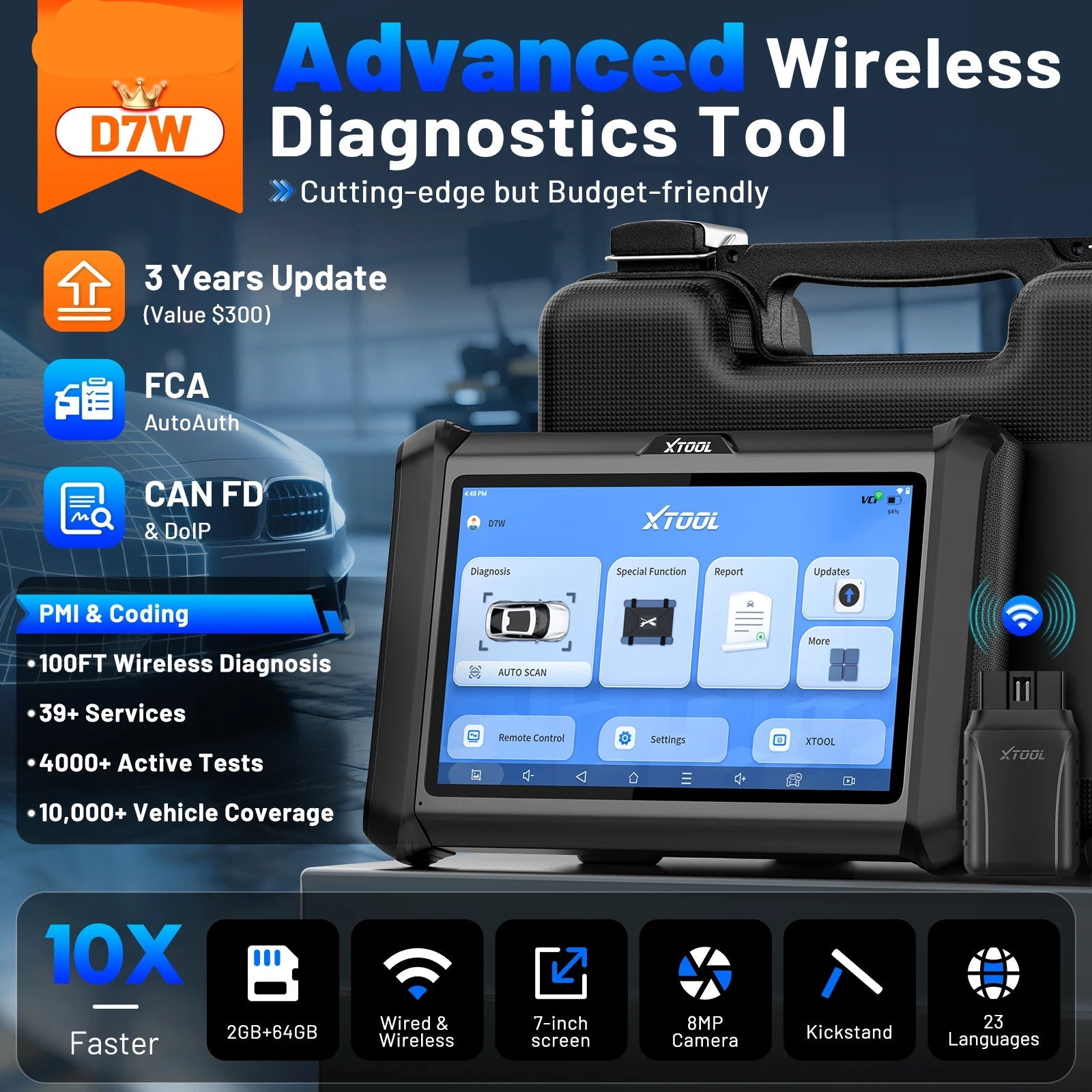 Auto Diagnose Scanner – OBD2 Diagnosetool – ECU Programmer – Autosleutel Programmeerder – Bluetooth Diagnoseapparaat – 7 Inch Touchscreen – WiFi & Bluetooth Verbinding - QUORE