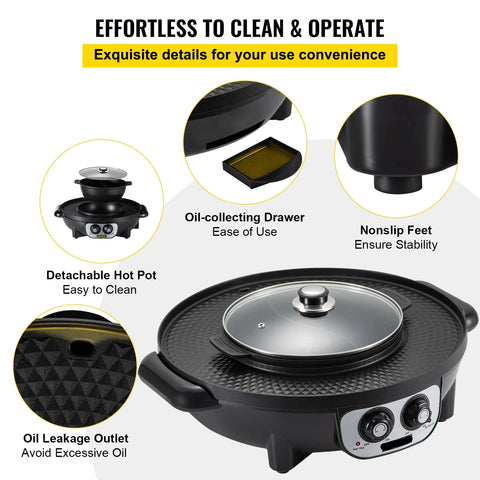 Electric BBQ Pan - 2 in 1 - 2200W - Gourmet - Hotpot Electric - Korean BBQ - Korean Grill - Party Pan - Multifunction - Non-stick - Smokeless - Non-stick - Removable - Black