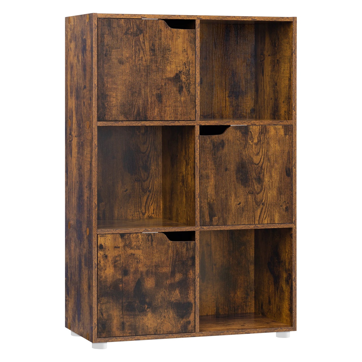 Boekenkasten - Boekenplanken - Boekenkasten Hout – Vrijstaand Wandrek met 6 Vakken & Deuren – Opbergkast voor Boeken - Dossiers - Decoratie – Geschikt voor Woonkamer - Slaapkamer - Kantoor – 59,7x29,7x91cm - Rustiek Bruin