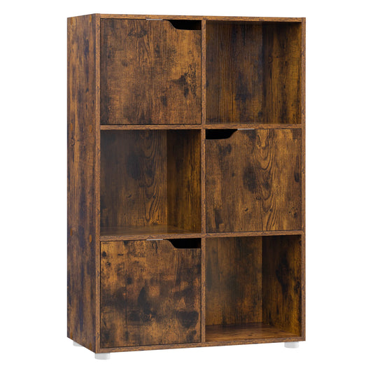 Boekenkasten - Boekenplanken - Boekenkasten Hout – Vrijstaand Wandrek met 6 Vakken & Deuren – Opbergkast voor Boeken - Dossiers - Decoratie – Geschikt voor Woonkamer - Slaapkamer - Kantoor – 59,7x29,7x91cm - Rustiek Bruin