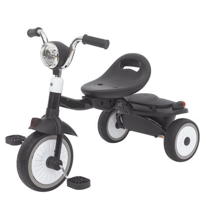 Kinderdriewieler - met Pedalen - Driewieler - Peuterfiets - Driewieler Trike - Kinderfiets - PU Wielen - Schokabsorptie - Opvouwbaar - Verstelbaar Zadel - Met Licht - Zwart-wit