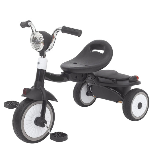 Kinderdriewieler - met Pedalen - Driewieler - Peuterfiets - Driewieler Trike - Kinderfiets - PU Wielen - Schokabsorptie - Opvouwbaar - Verstelbaar Zadel - Met Licht - Zwart-wit