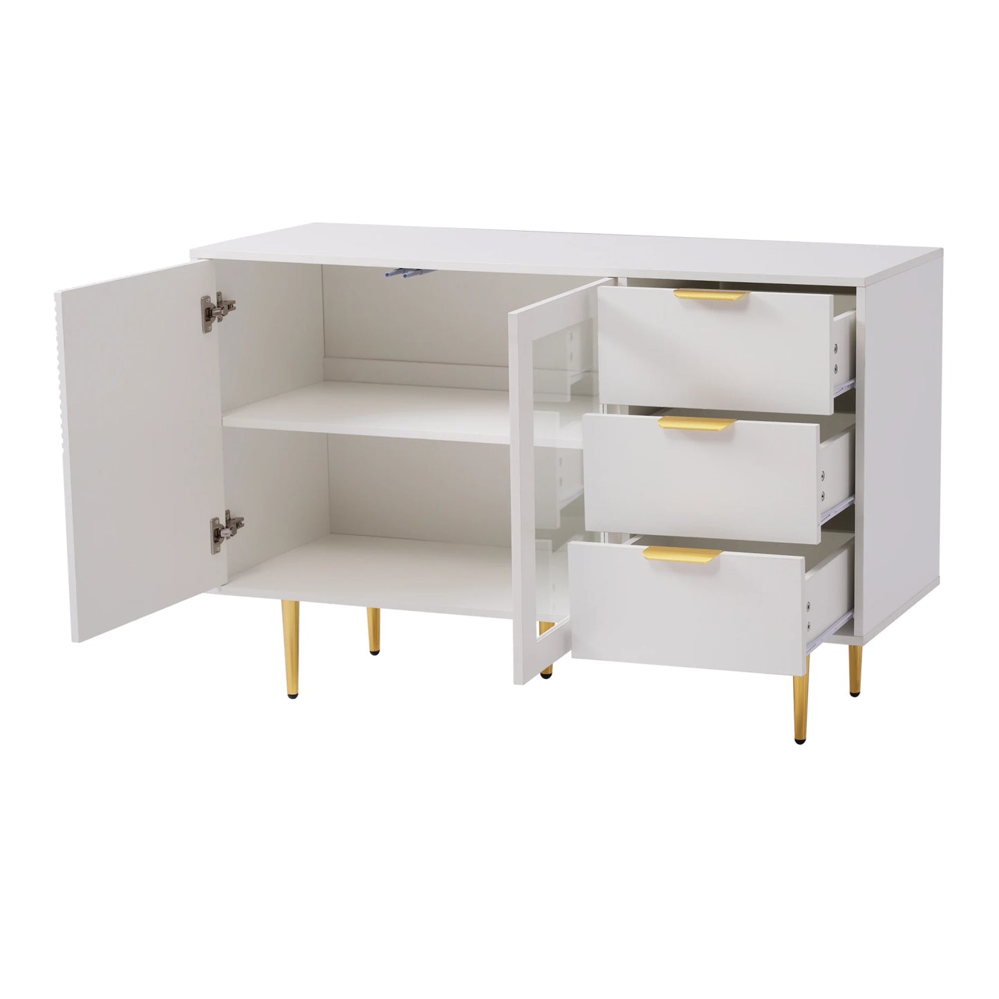 Opbergkast – Opbergmeubel – Kast Met Lades – Kast Met Glazen Deuren – 120 X 38 X 79,5 Cm – MDF En Metalen Poot - QUORE