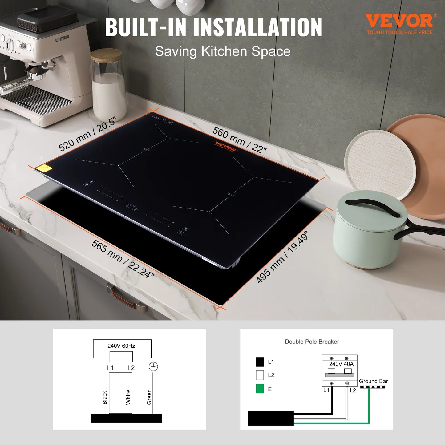 VEVOR Embedded Induction Cooktop 4 Burner 24 Inch Electric Built-in Induction Cooker with  Touch Control 220-240V No Plug