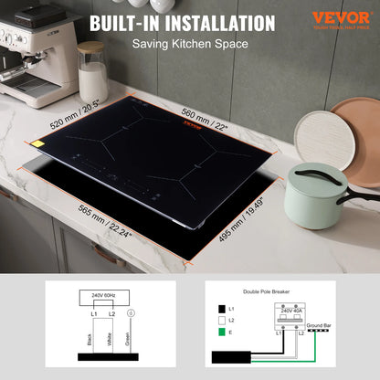 VEVOR Embedded Induction Cooktop 4 Burner 24 Inch Electric Built-in Induction Cooker with  Touch Control 220-240V No Plug