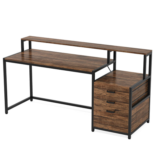 Computerbureau – Bureaumeubel – Werkplek Bureau – Studiebureau – Bureau Met Lades – 150x50 cm – Verstelbare Pootjes - Rustiek Bruin 03