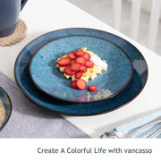 Servies - Servies set - 32 Stuk - Vintage Keramische - Met Diner/Dessertbord - Kom - Koffie Cups - Blauw Steengoed