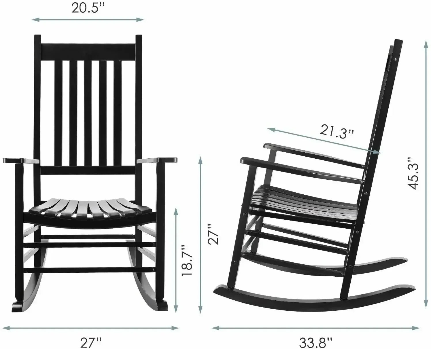 Houten Schommelstoel – Schommelstoel Zwart – Tuinstoel Hout – Veranda Stoel – Binnen Buiten Stoel – Massief Dennenhout – Breed Zitvlak 55 cm - QUORE