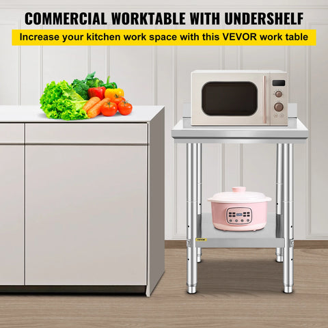 Keukeneiland - Keukenwerkbank - Keukenwerktafel - Keukentafel - Roestvrijstalen Keukenwerktafel - Horeca Werkbank - 24x24x35 inch 330LBS - met Onderblad - voor Restaurant Garage
