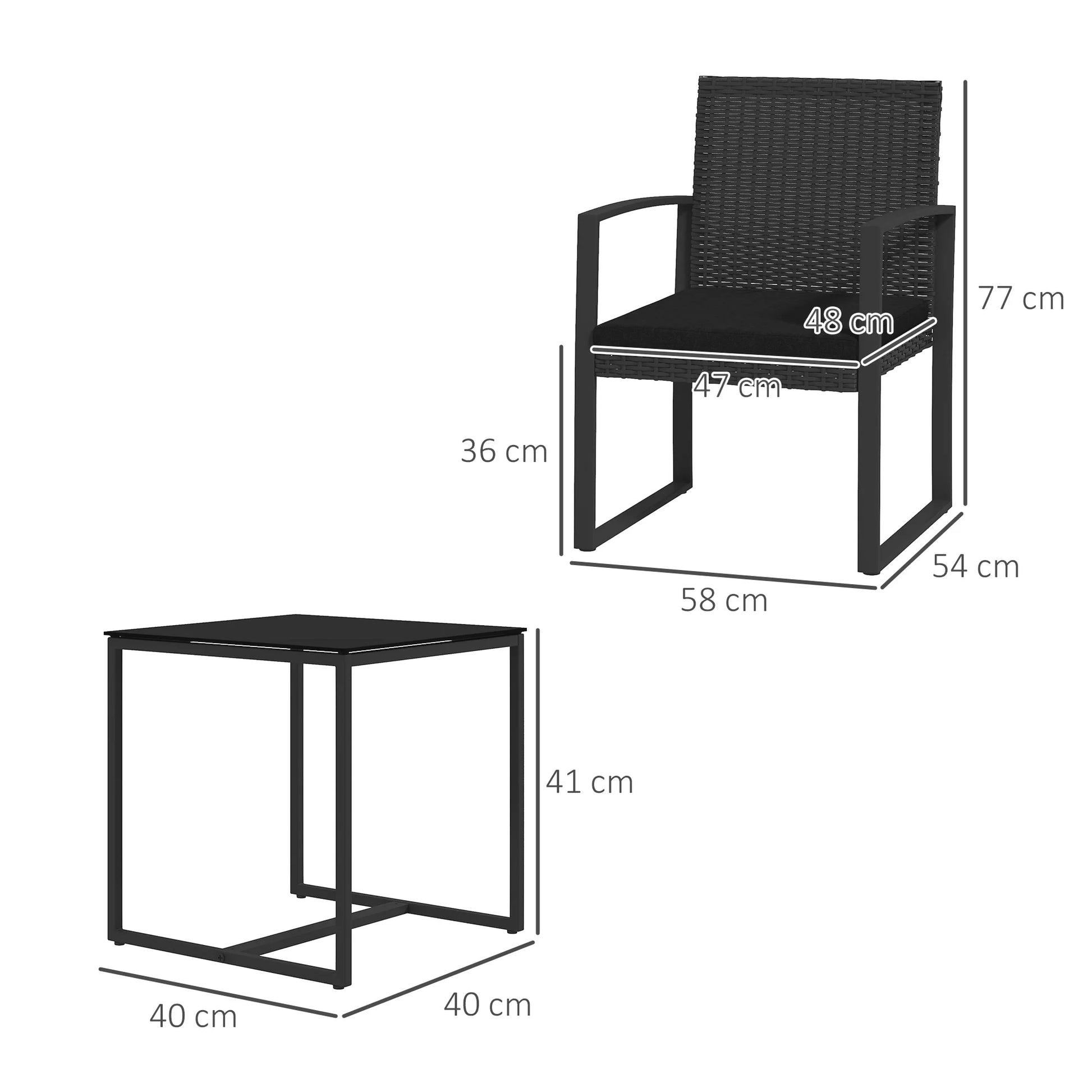 Set van Kunststof Rattan Tuinmeubelen met Zwarte Kussens - 3-delige Patio Set - Moderne Tuinmeubels - Comfortabele Fauteuils & Salontafel - Makkelijk Schoon te Maken Kussens - Duurzaam Stalen Frame - QUORE
