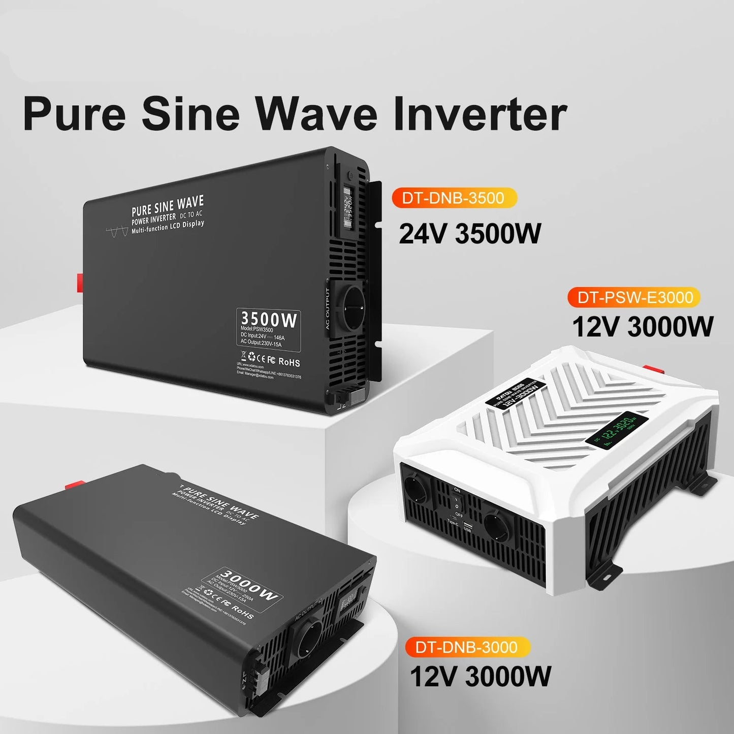 Pure Sine Wave Omvormer - Autolader - Auto stopcontact  - Auto stopcontact - 24V – 3000W Continu Vermogen - DC naar AC 220V - voor Caravans & Campers
