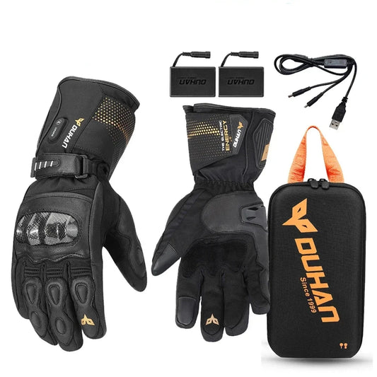 Heated Gloves - Winter Leather Gloves - Rechargeable Heated Gloves - Waterproof Gloves - Winter Moto Heated Gloves - Battery Powered Heated Gloves - For Motorcycle, Ski Camping - Leather - Small